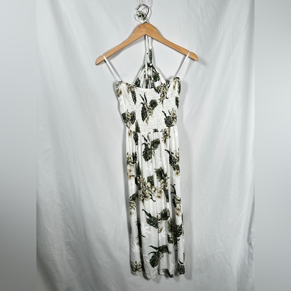 Sunny Island Hawaii Womens Halter Tropical Rayon Dress Green Ivory Size 2XL - Picture 2 of 14